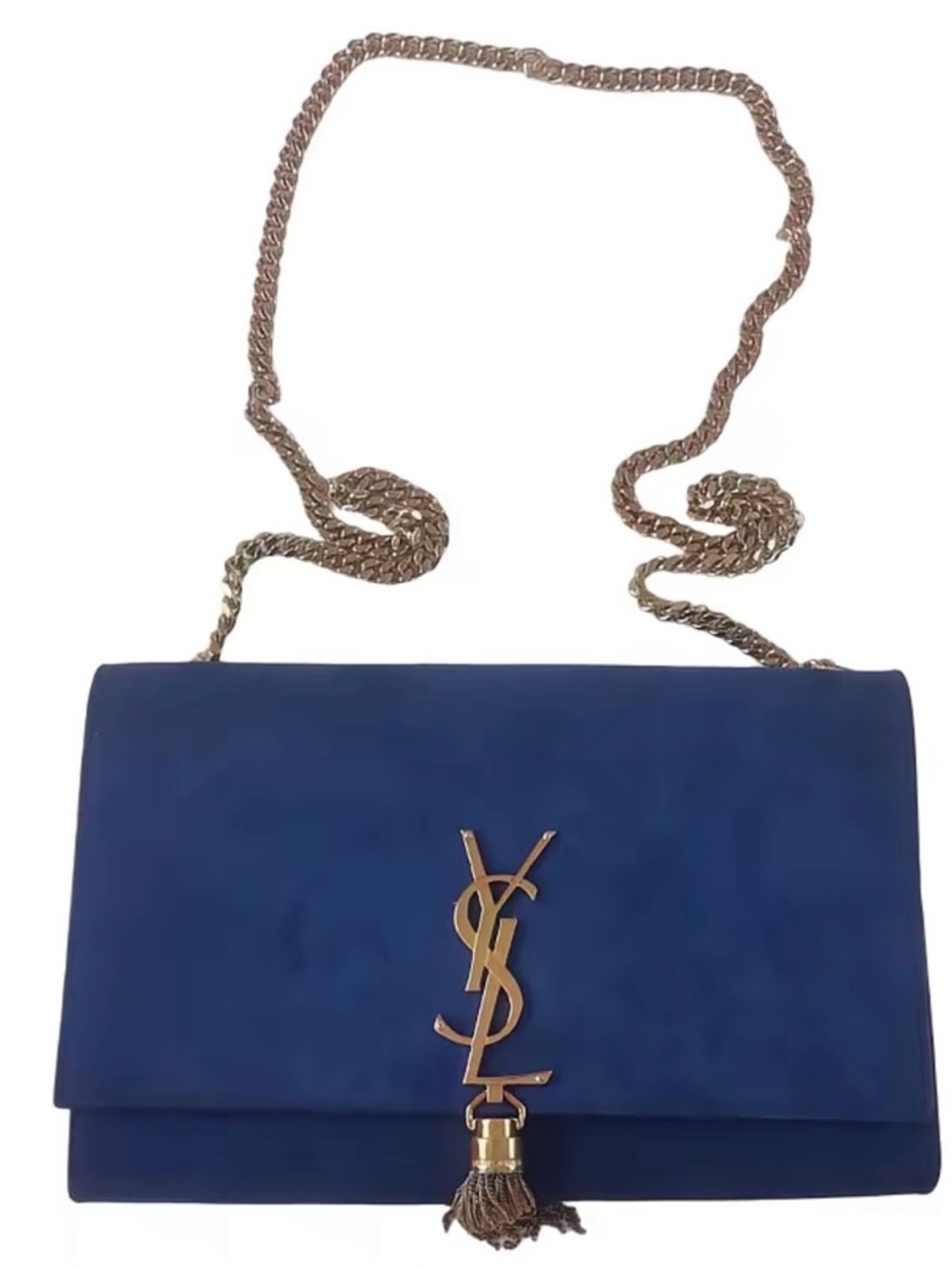 Yves Saint Laurent Royal Blue Suede Tassel Chain Medium Crossbody Bag